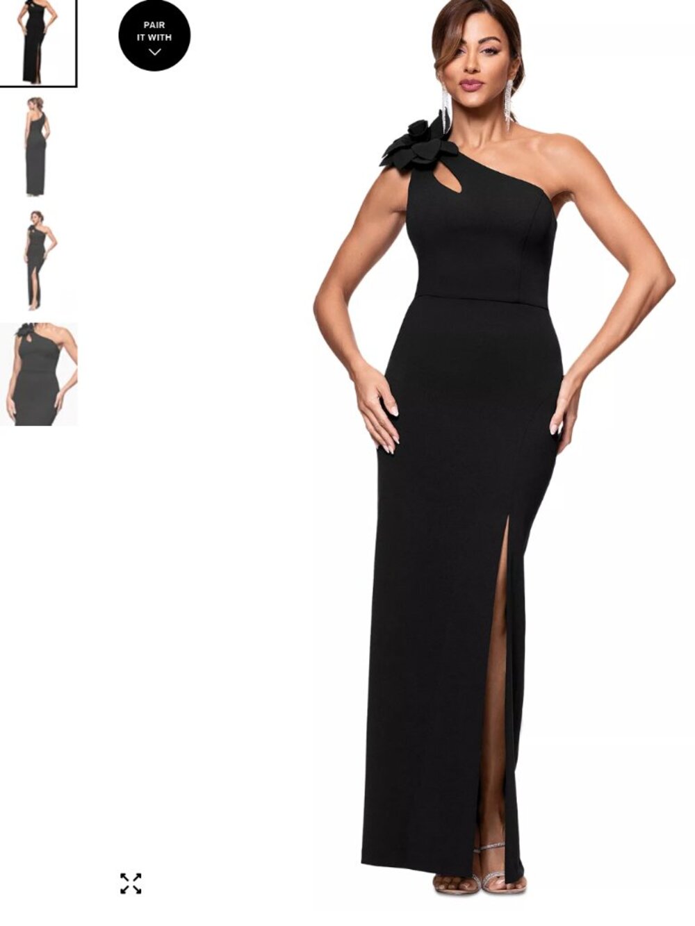 XSCAPE Women's One-Shoulder Flower Side-Slit Dress